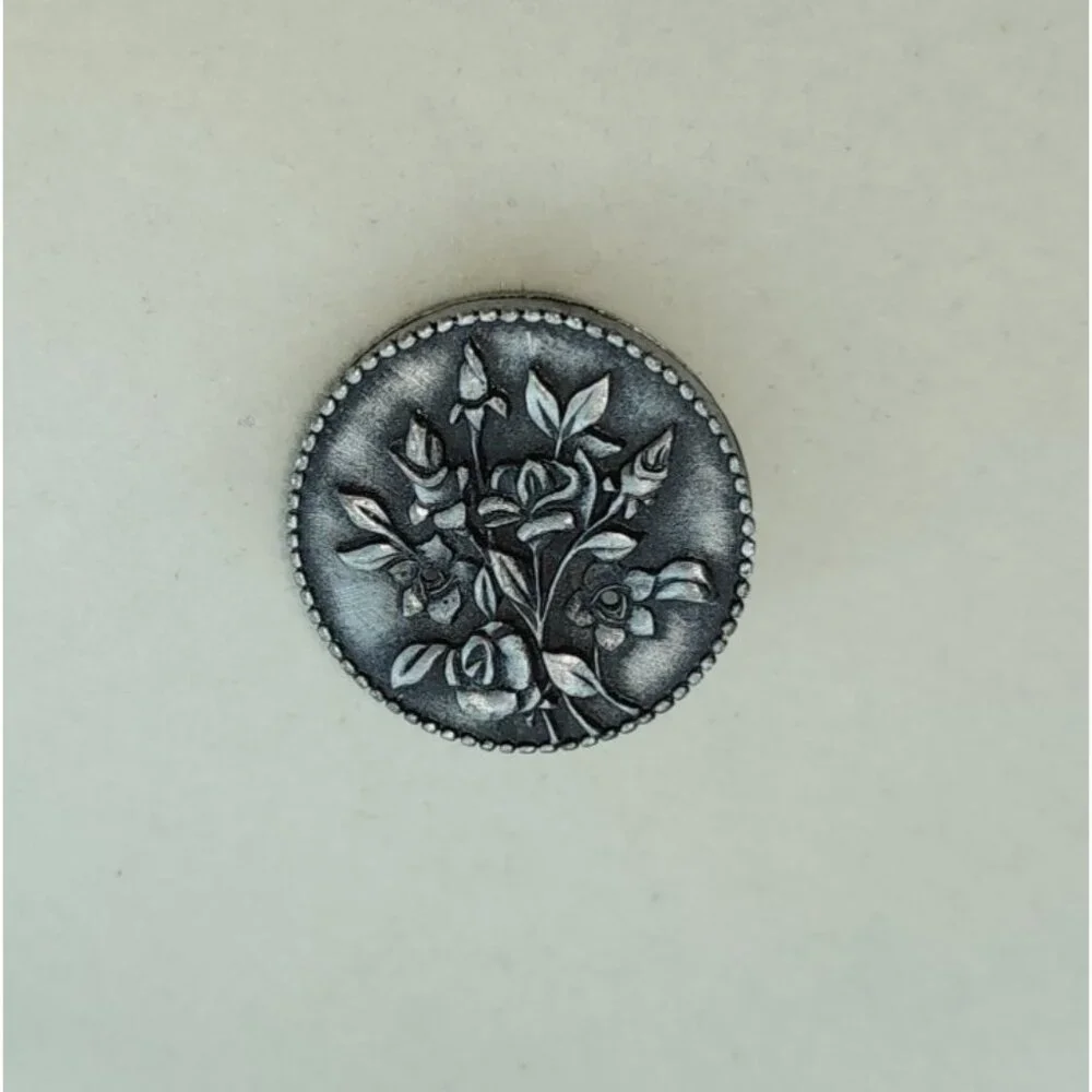 Vintage JJ Jonette Round Silver Toned Pewter Brooch Pin Flower Bouquet‎ 1